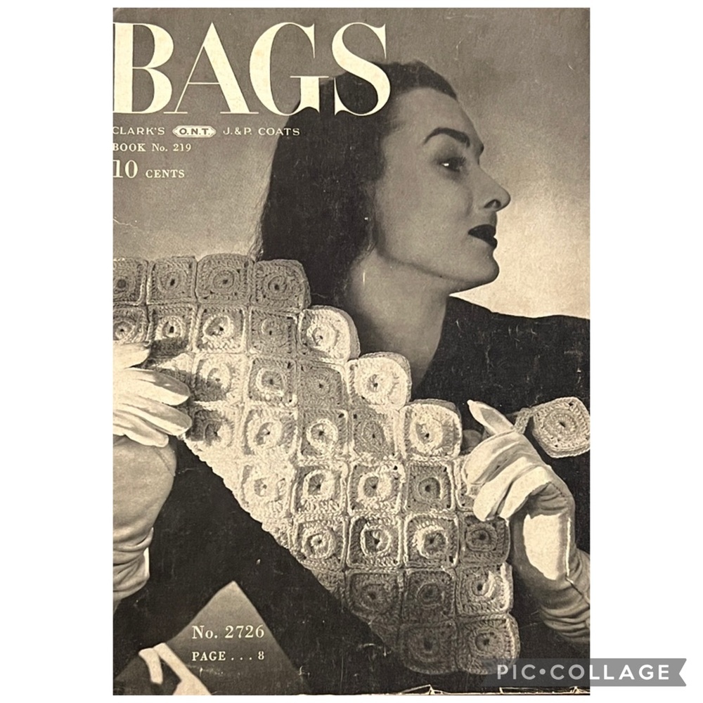Vintage 1945 Clark's O.N.T. and J.& P. Coats Crochet Pattern Booklet titled Bags